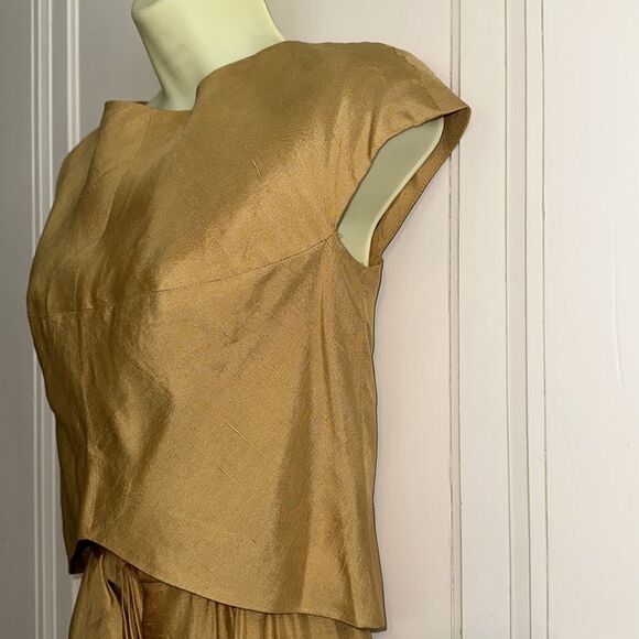 Vintage 50s/60s Saks Fifth Avenue gold dress outfit with bow on front - Picture 11 of 13